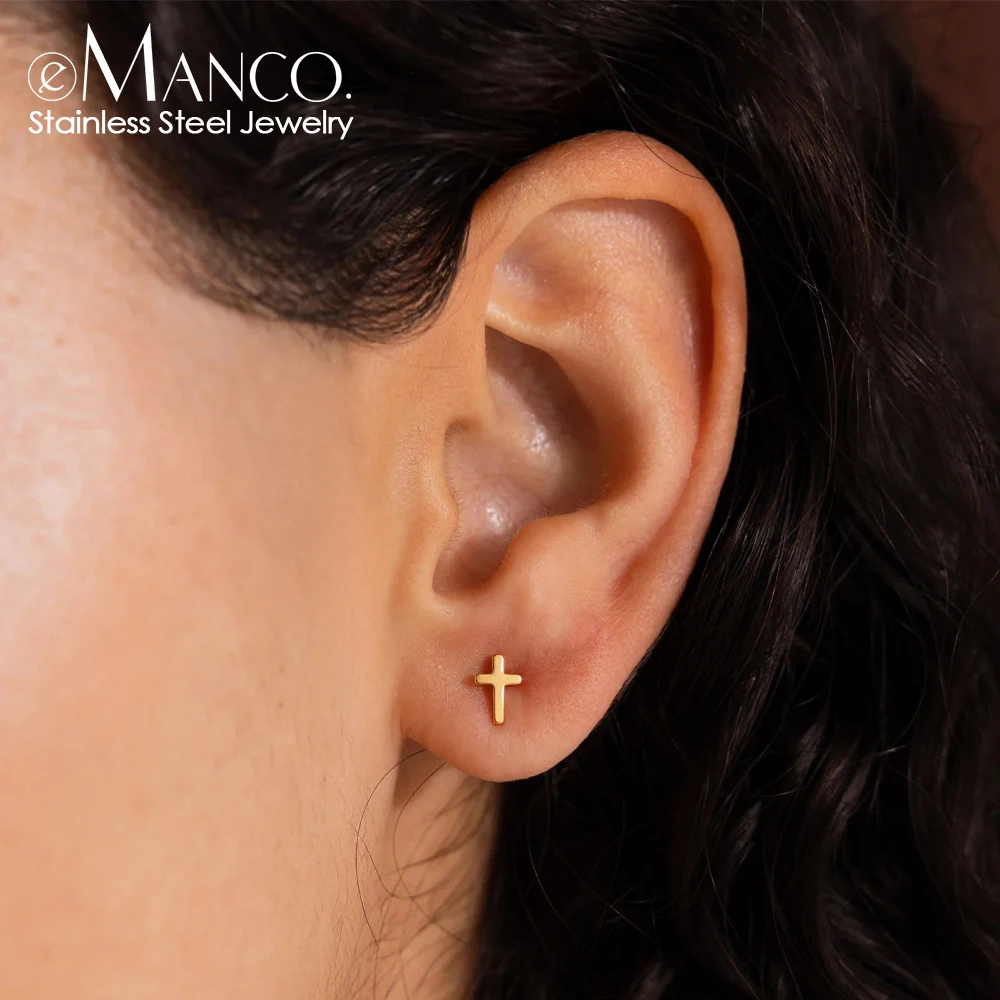 EMANCO Edelstahl-Ohrstecker im minimalistischen Stil mit geometrischen Kreuzelementen, vielseitige Modeohrringe für den Alltag.