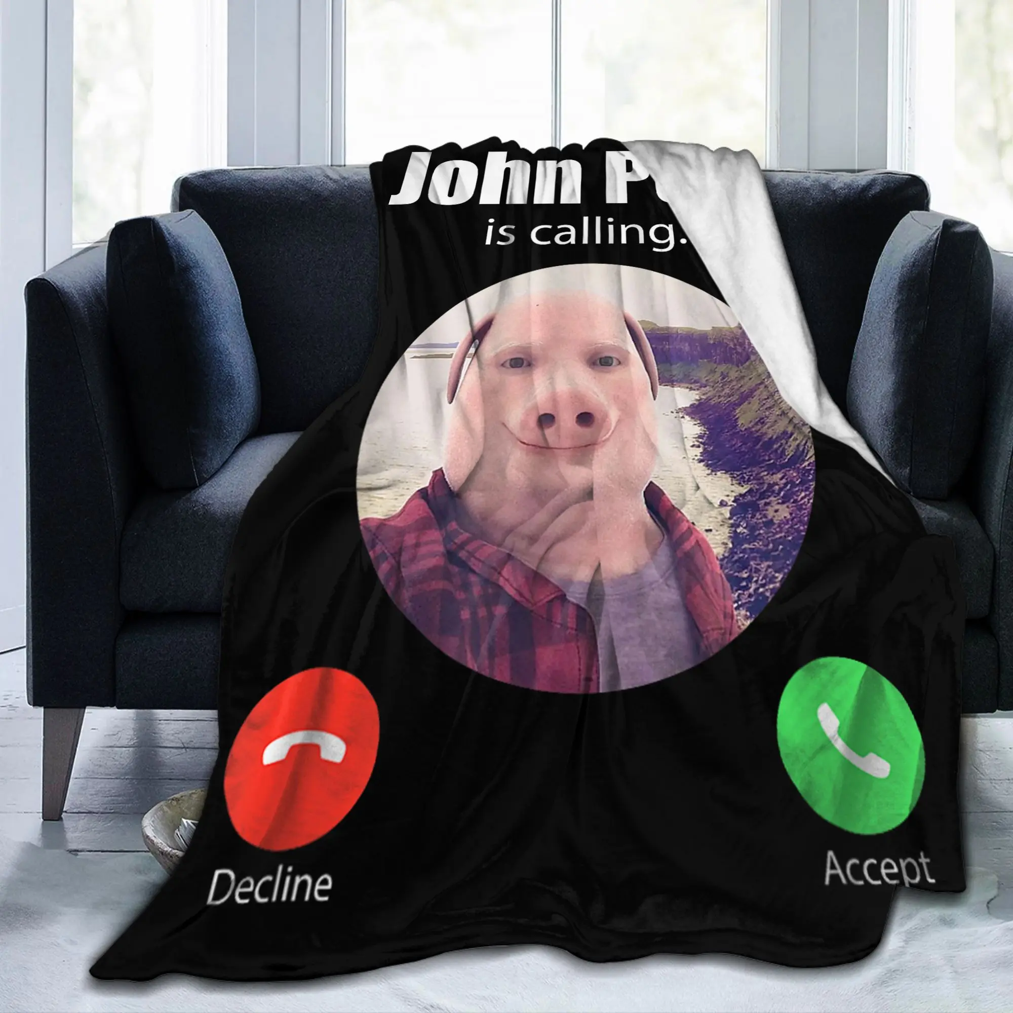 John Pork Is Calling Answer Call Phone Blankets Flannel Textile Decor Humor Funny Pig Portable Lightweight Bedding Throw Blanket