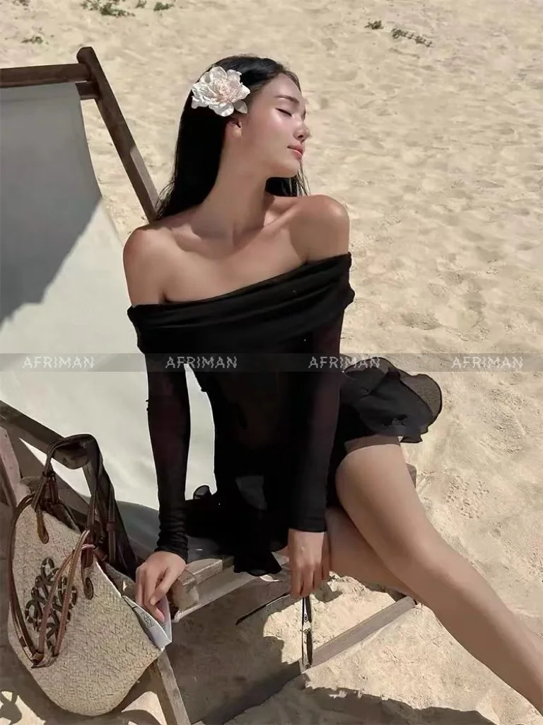 Feminino micro perspectiva folha de lótus borda em camadas pétala vestido fora do ombro elástico sexy mini vestido