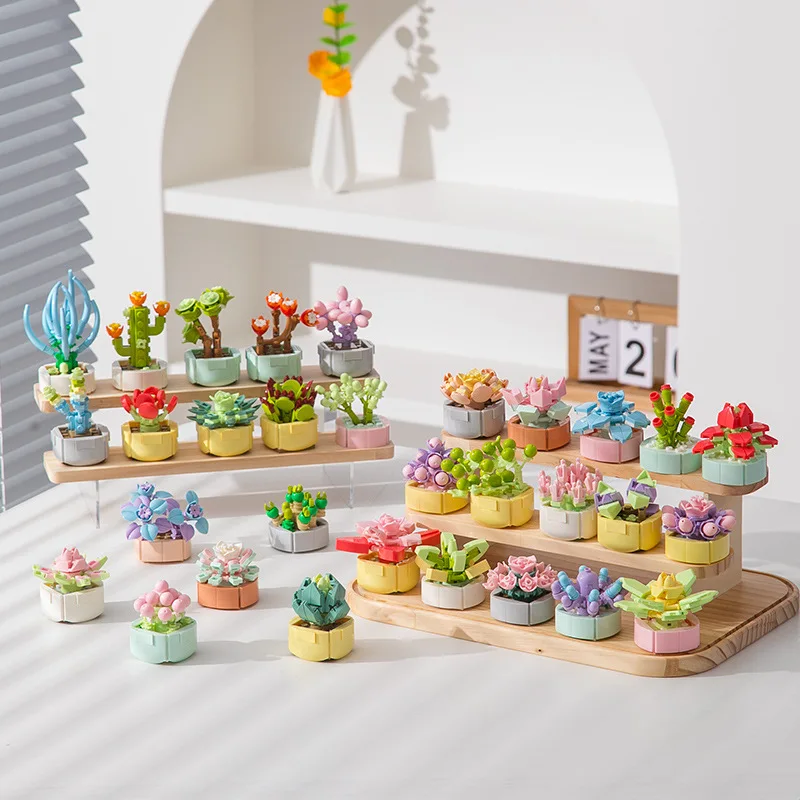 Simulated Flower Bonsai Pot Miniature Landscape Model Plant Series Succulents Building Blocks Part Landscape Bricks Toys for Kid