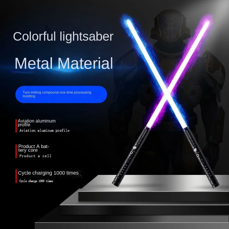 Metal Laser Sword Light Up Toy, vara de brilho de mudança de cor, sabre de luz telescópico 2-em-1, varinha de Star Wars, presente infantil