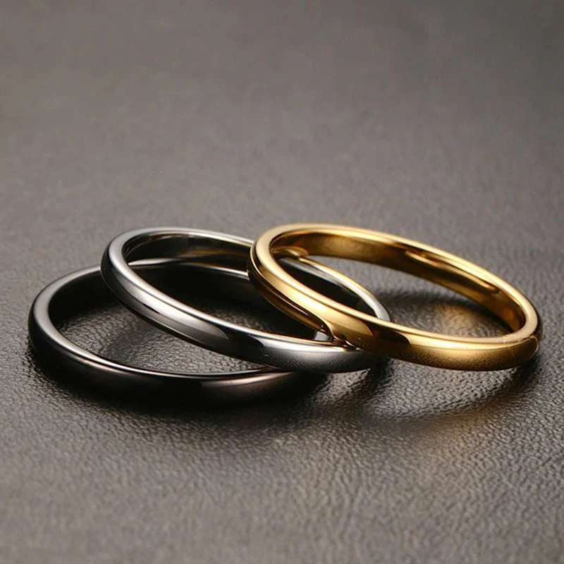 Female 2mm Width Small Ring Quality Tungsten Carbide with Gold Gun Black Plated Wedding Ring for Women Size 6 7 8 9 10 11