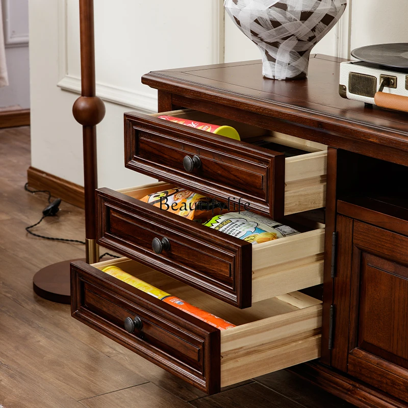 خزانة تلفزيون أمريكية من الخشب الصلب بالكامل، خزانة خشبية صلبة لغرفة المعيشة في الريف الأمريكي #4