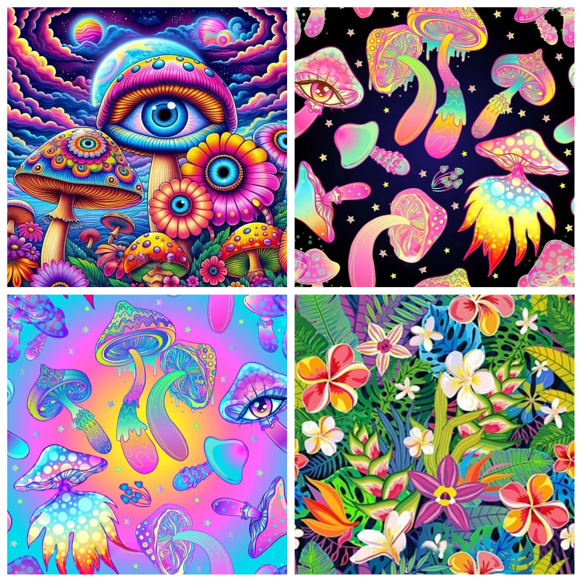 Fantasy Magic Mushroom Oil Painting By Numbers Kit DIY Handmade Colorful Eyed Floral Planet Canvas Painting Unframed Home Decor