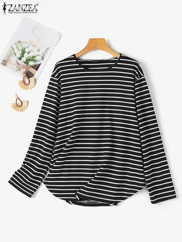 Autumn Blouses Women Fashion Long Sleeve Muslim Shirt Striped Tops 2024 ZANZEA Casual Dubai Islamic Clothing Blusas Tunic Mujer