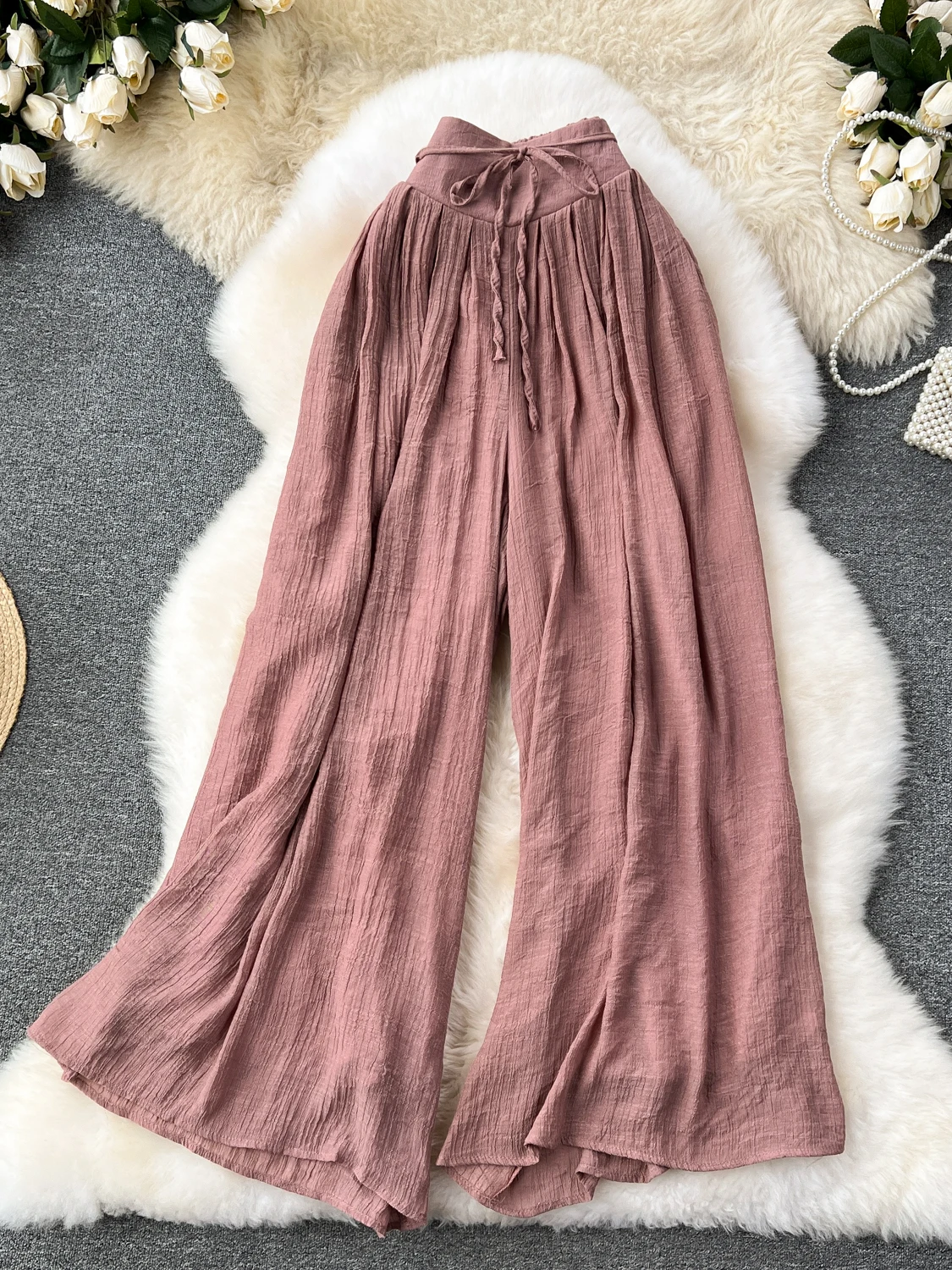 

Черные брюки с широкой юбкой, брюки, женские летние мешковатые брюки с высокой талией, повседневная длинная элегантная женская одежда Pal имуществе