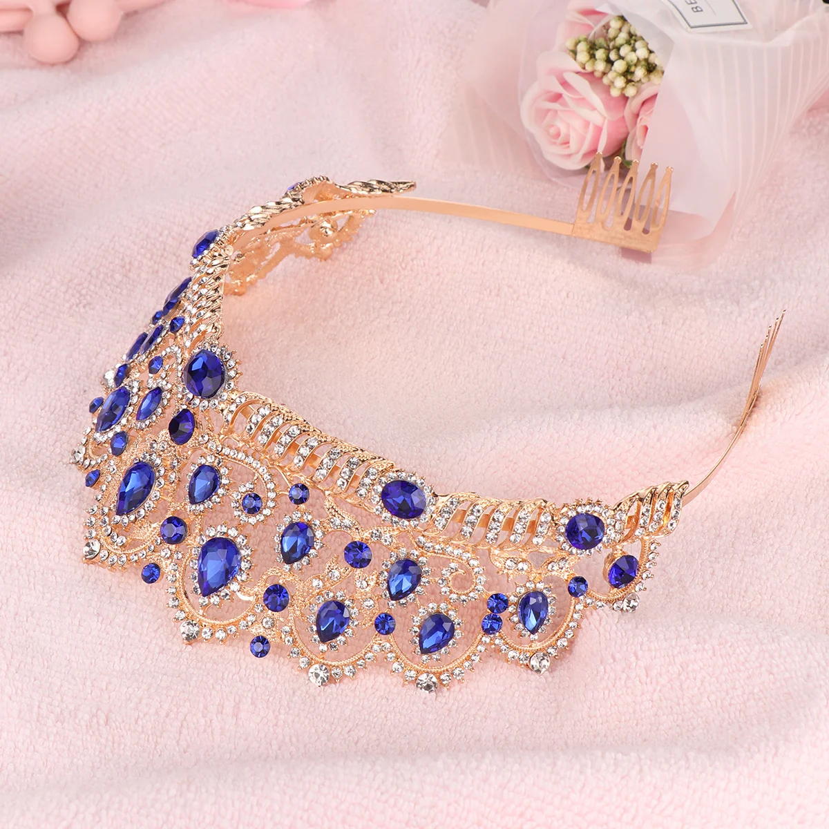 

Water Drill Crown Bridal Headpiece For Women Wedding Party Tiara Blue Hair Jewelry Accessory Queen Crown Bride