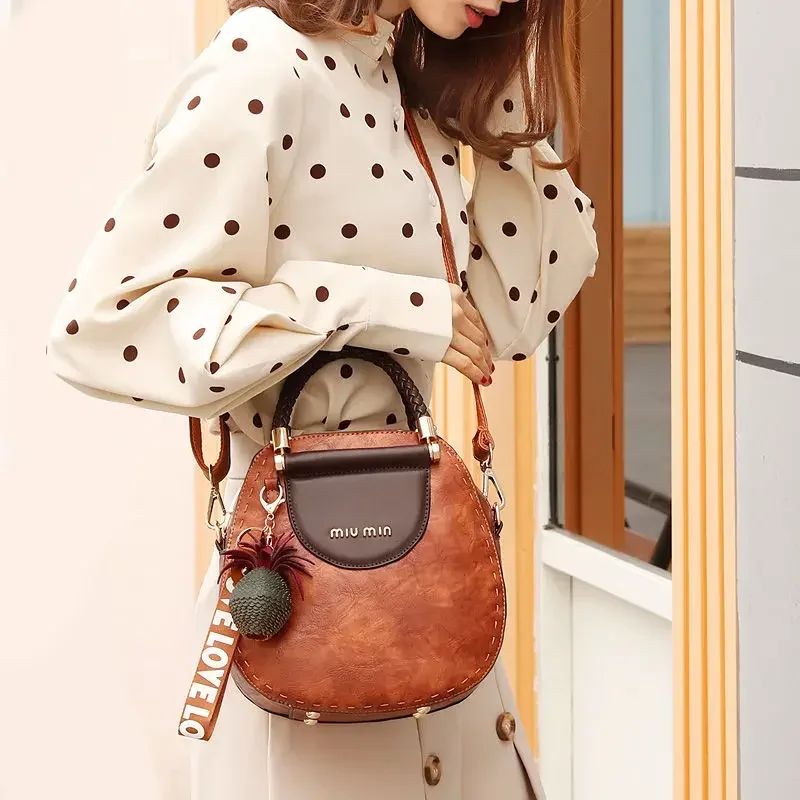 High Quality Women Package 2024 New Bucket All-match Leather Fashion Bucket Color Retro Hand Shoulder Crossbody Bag Tide Handbag