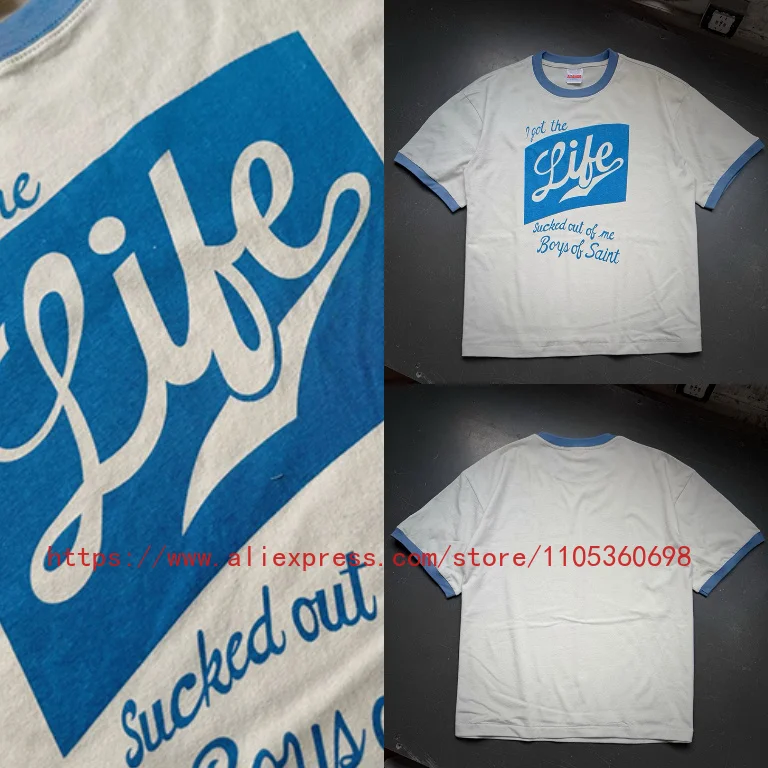 Fashion New SAINT Men's T-Shirt Retro Old School Script Slogan White Blue Cuff Oversized Tee Top Fast Delivery