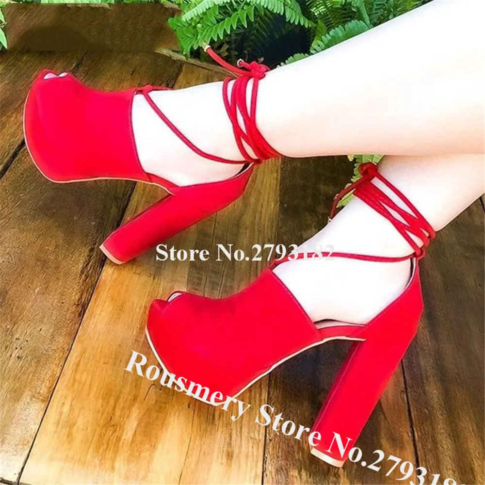 

Женские элегантные замшевые босоножки с открытым носком на высокой платформе и массивном каблуке, красные сандалии на толстом высоком каблуке с ремешками на щиколотке