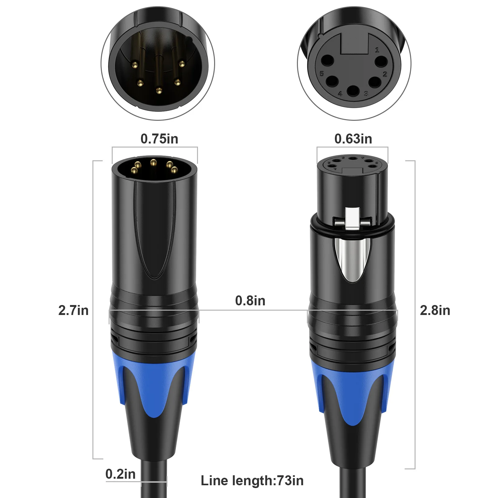XLR 5Pin Y Splitter Cable 1 Female to 2 Male 5 Pin XLR DMX512 Stage Light Signal Professional Audio Splitter for DJ Stage Studio