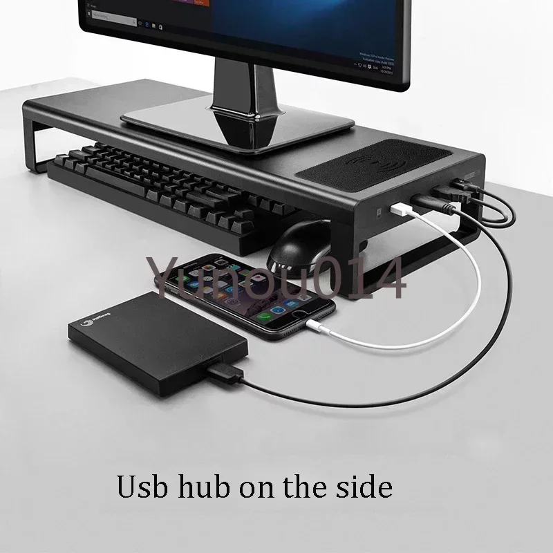 Customized Laptop Stand with 4 Ports and USB 3.0, Metal Monitor Table, 15W Wireless Charger, Tablet Holder, Laptop Holder