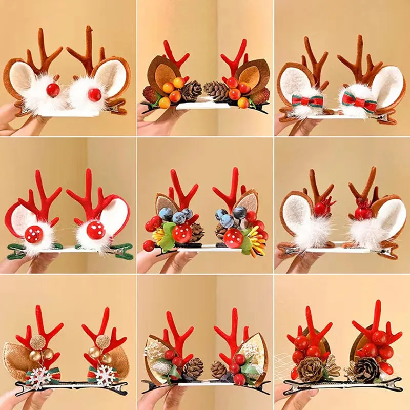 2pcs New Year Christmas Hair Pin Children Barrettes Bow Deer Santa Claus Kids Christmas Headwear Girls Kids Hair Accessories