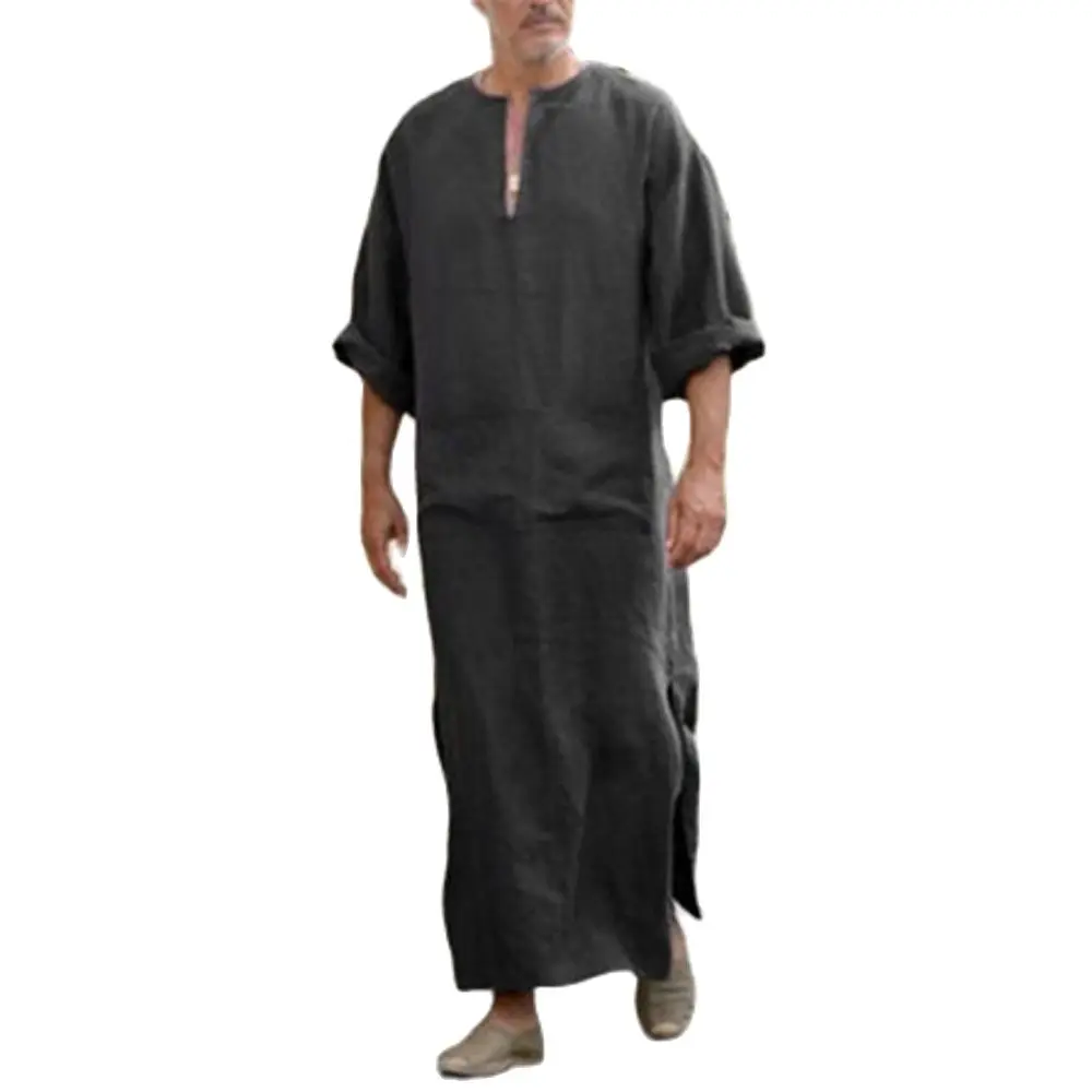 Sexy Men Kimono Pajamas Muslim Jubba Thobe Casual Top Pullovers Long Pajamas Sleepwear Mens Long Sleeve Pocket Design Outerwear