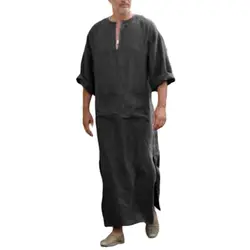 Sexy homem quimono pijama muçulmano jubba thobe casual topo pullovers longo pijamas pijamas dos homens manga comprida bolso design outerwear