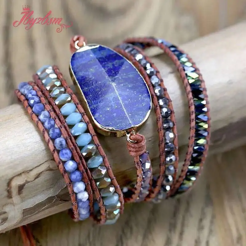 

Уникальный смешанный браслет из натурального камня, 5-ниточные браслеты для женщин, тканый браслет ручной работы в стиле бохо, кожаный браслет, подарочные ювелирные изделия