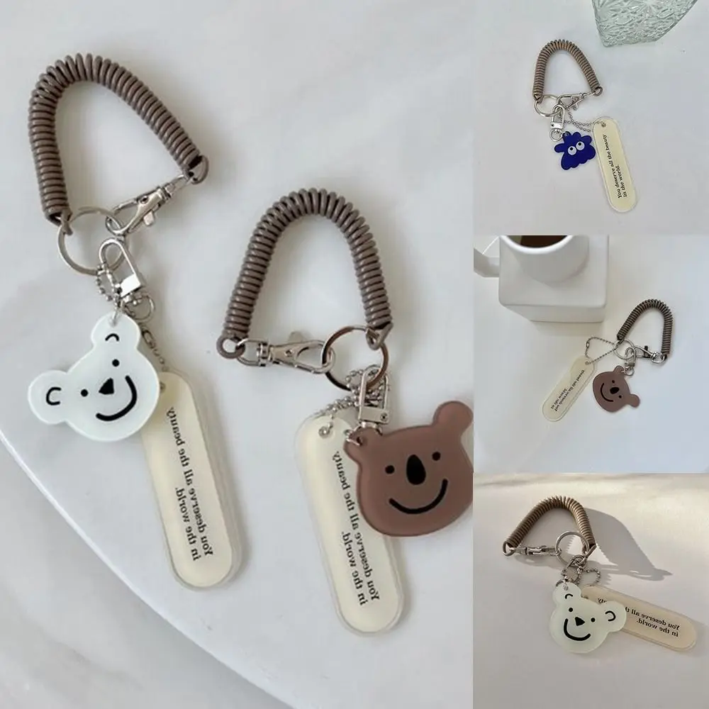 Retractable Cartoon Bear Spring Coil Key Chain Key Holder Acrylic Cartoon Lanyard Korean Style Key Ring Ornaments Children