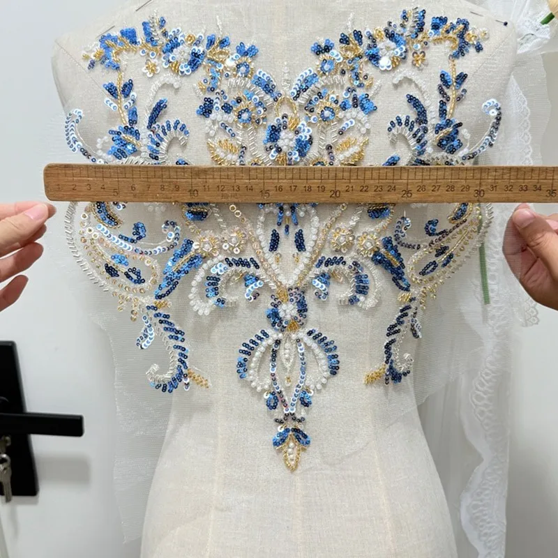 Schwerindustrie-Perlenstickerei-Stoff mit Perlenstickerei-Pailletten und Strangfaden für Hochzeitskleid-Dekorationszubehör – Detail 5