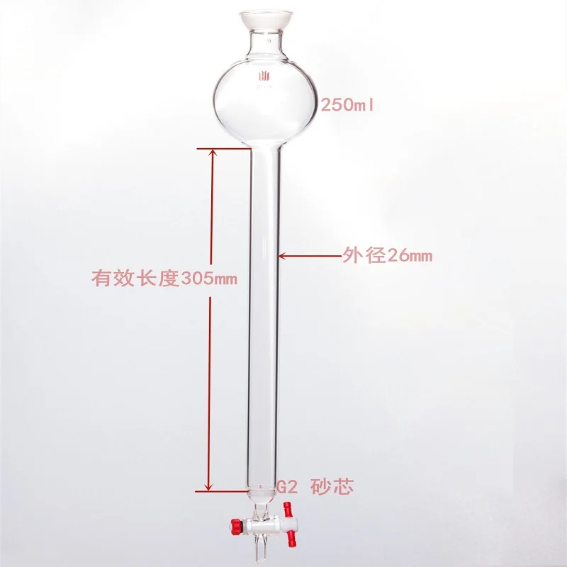 SYNTHWARE Flash chromatography column with storage sphere, Sand plate G2,Ball grinding joint 35/20, 2mm PTFE valve aperture, C38