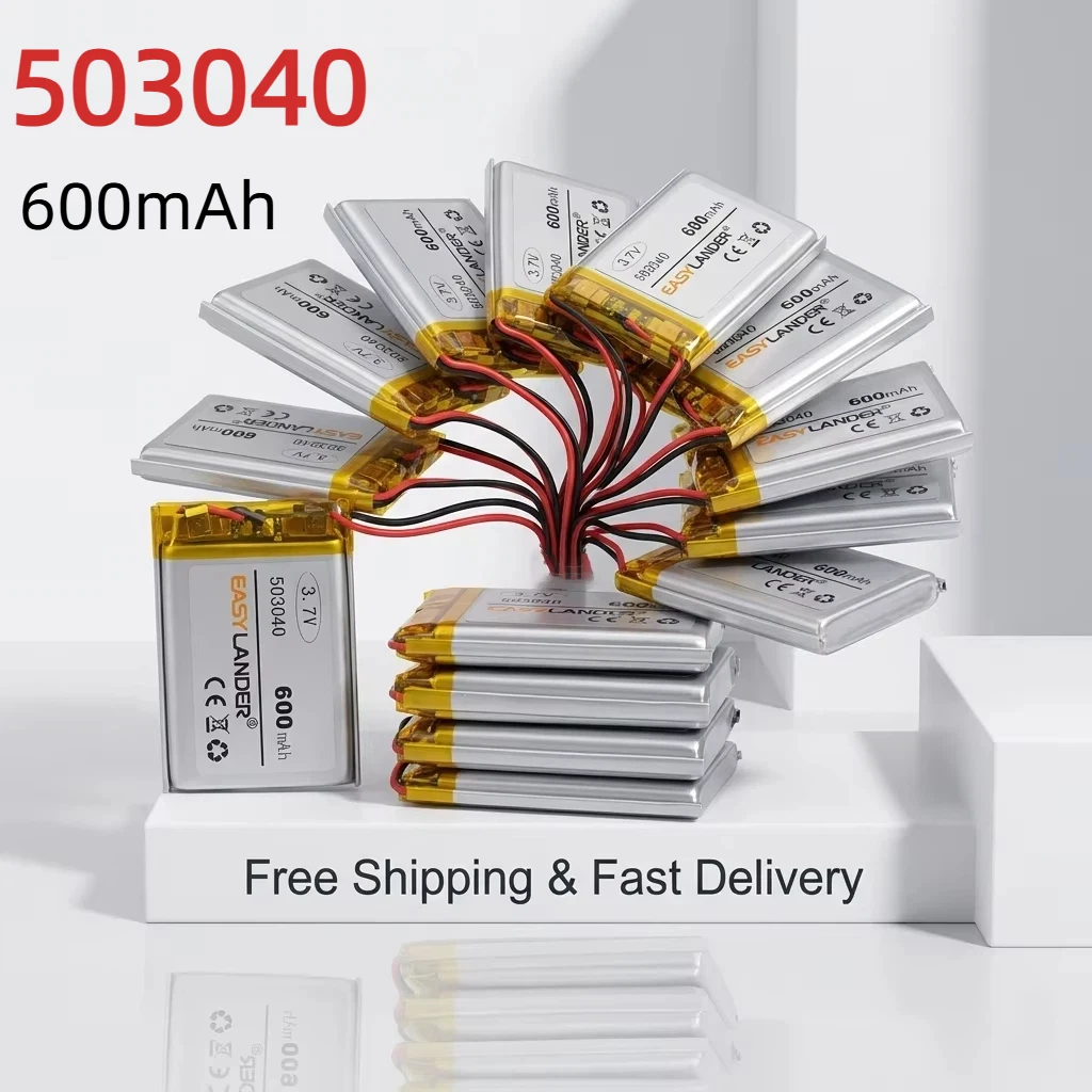 

3.7V 600mAh 503040 Rechargeable Li-ion Polymer Battery for Car Video Recorder Dashboard Camera Bluetooth Speaker