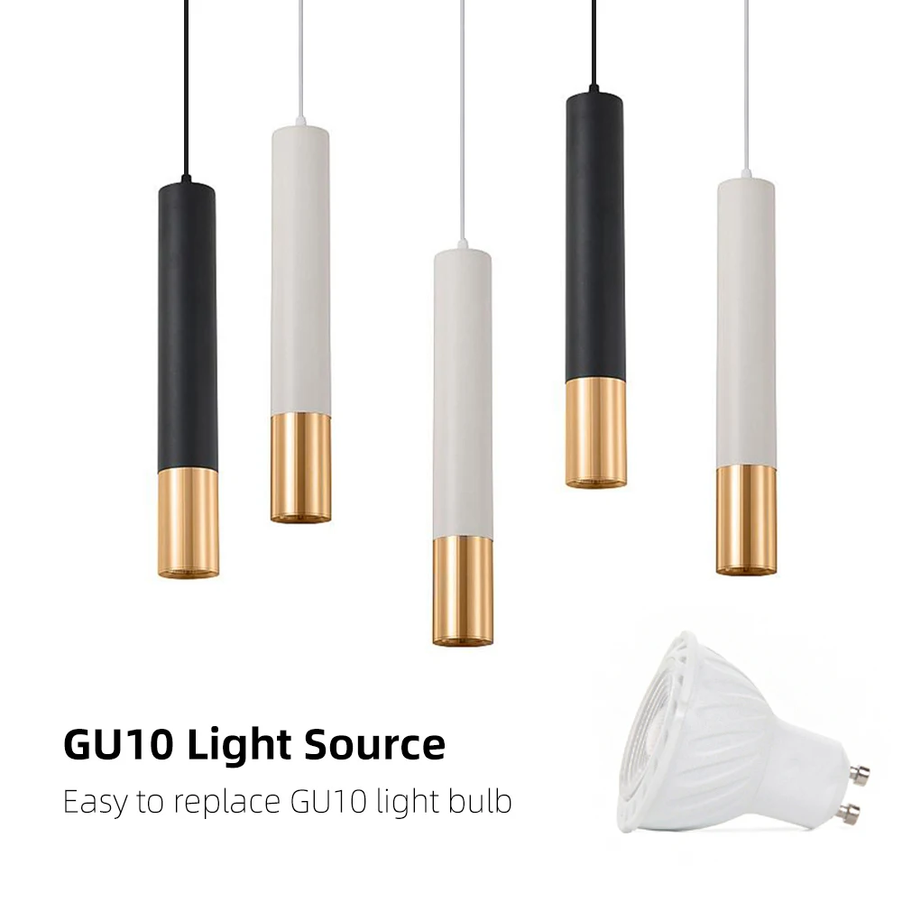 

Mini Hanging Replaceable GU10 Bulb LED Pendant Lamp Kitchen Island Bar Lighting Black And Gold Brushed Finish With Round Chassis