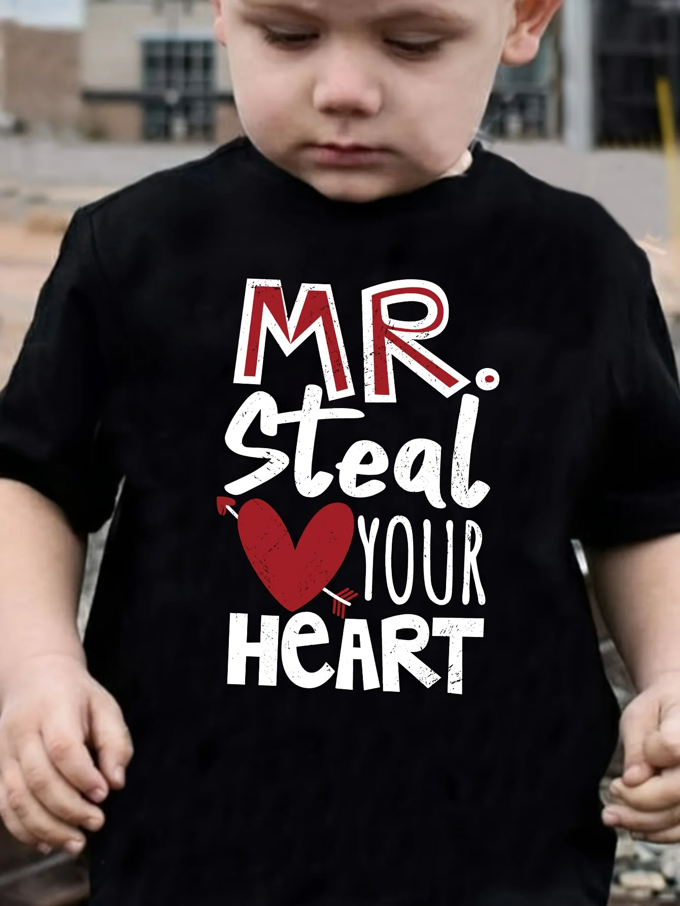 TX70070‑Boys‑Valentines‑Day‑MR‑Steal‑YOUR‑HEART‑Heart‑Print‑Crew‑Neck‑Kids‑T‑Shirt