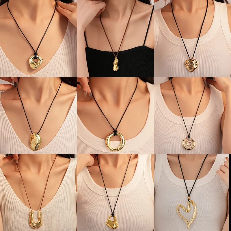 Irregular Geometric Heart Sweater Chain Autumn and Winter Long Style Necklace for Women