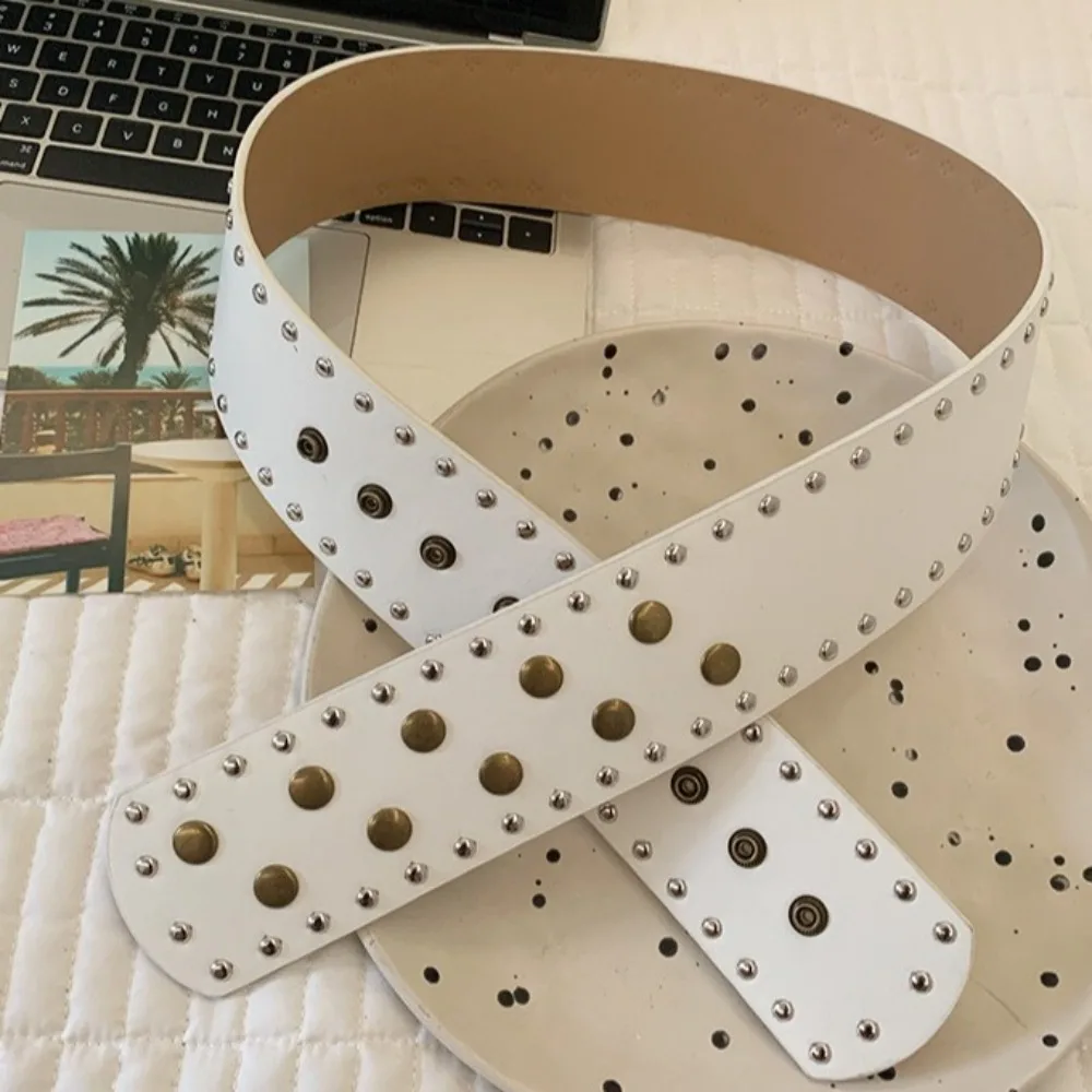 Personalized Snap Button Wide Women's Belt Punk Style Gothic Rivet Waist Belt Y2k Waist Seal Dress Jeans Belt Ladies