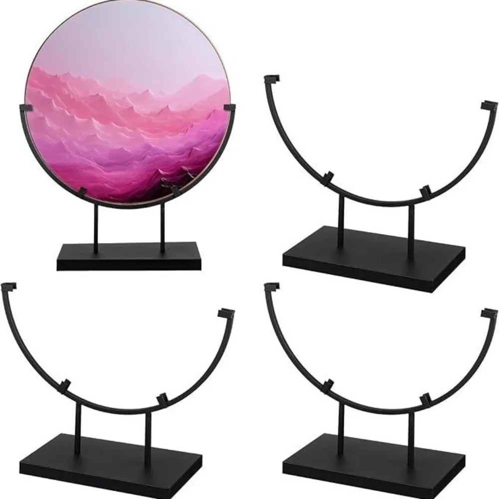 Iron Metal Easel Stands with Base Fused Glass Art Round Display Rack Wear-resistant Collection Platter Photo Stands