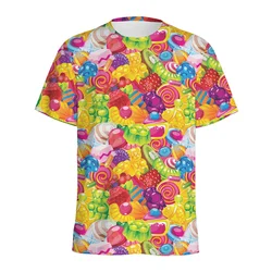 Cartoon Candy Pattern T Shirt For Men Kids 3D Printed Fudge Gummy T-shirt Tops Casual Summer Short Sleeves Loose Tee Shirts