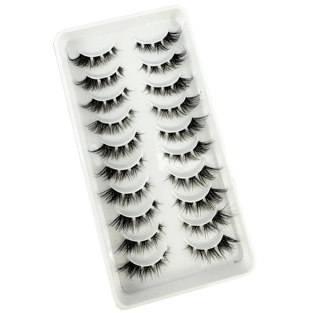 New Clear Band Lashes Natural Look Wispy Mink Eyelashes Fluffy 10-16mm Full Strip Short Lashes 10 Pairs Fake Eyelashes Extension