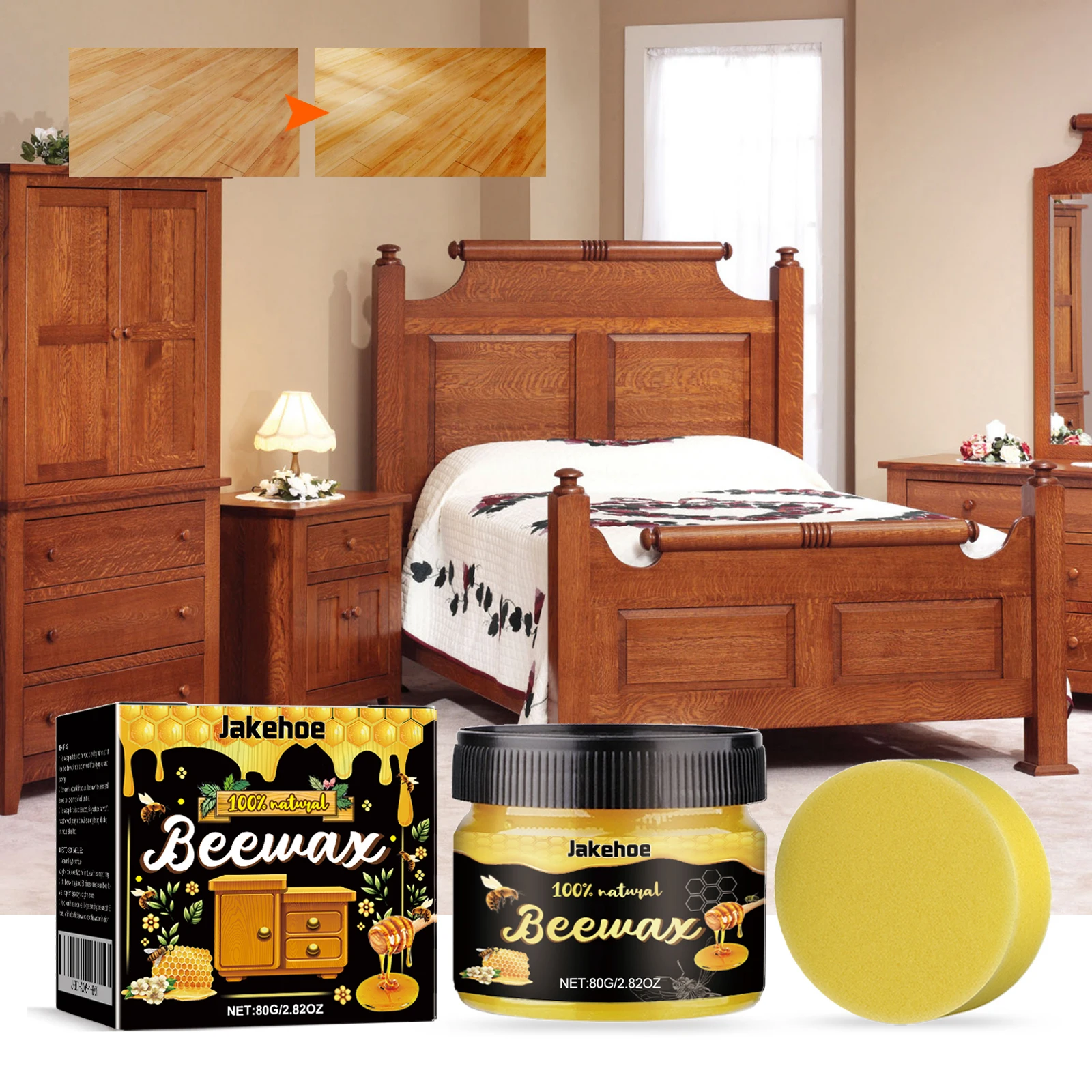 

Jakehoe Wood polishing beeswax Wood floor Polishing Brightening Care Wax Wood furniture decontamination cleaning wax