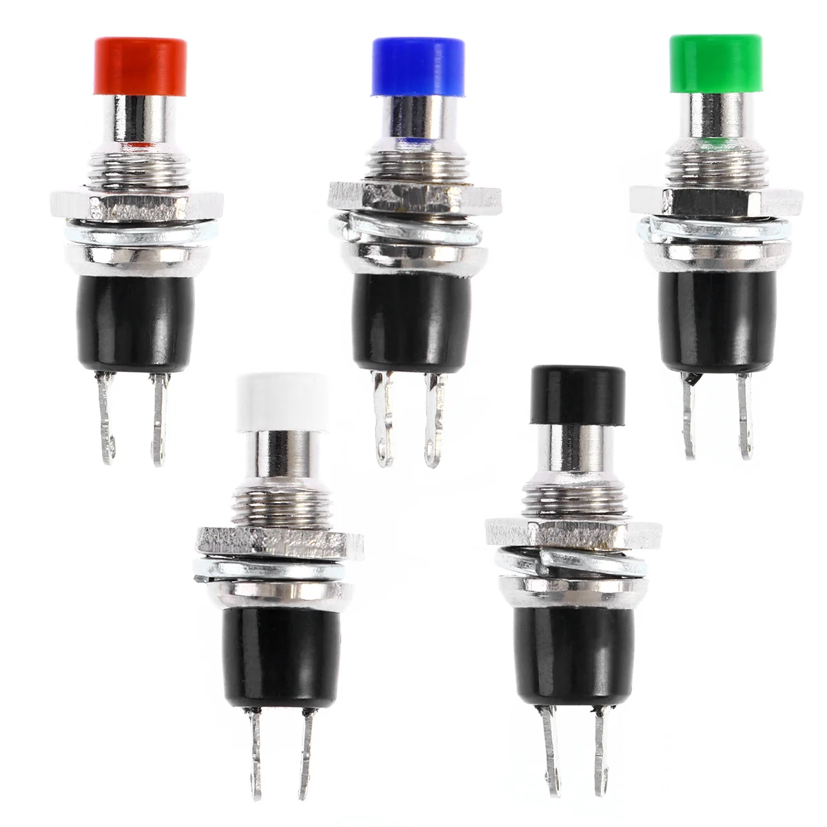 12Pcs 7MM Mounting Hole 1A 250V AC 2 OFF/ON Thread SPST Momentary Latching Mini Push Button (Red, Green, Yellow, Blue, White,