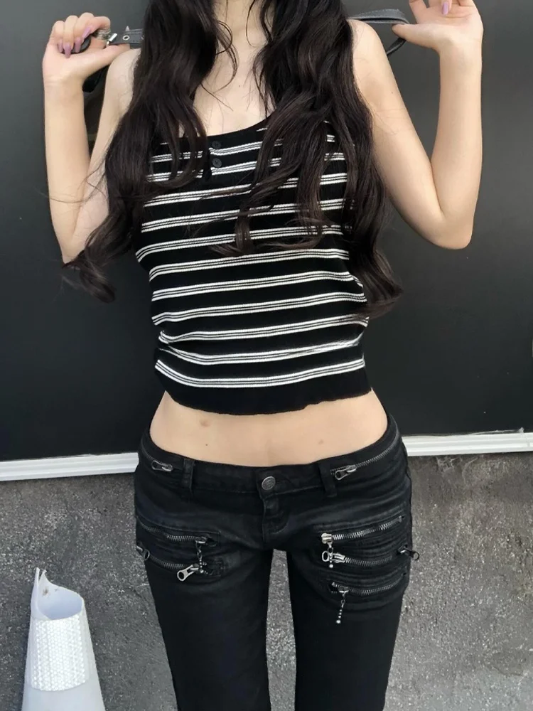 Low Waist Zipper Design American High Street Denim Pants Women's Slimming Black Small Foot Pants Breathable Comfortable Jeans