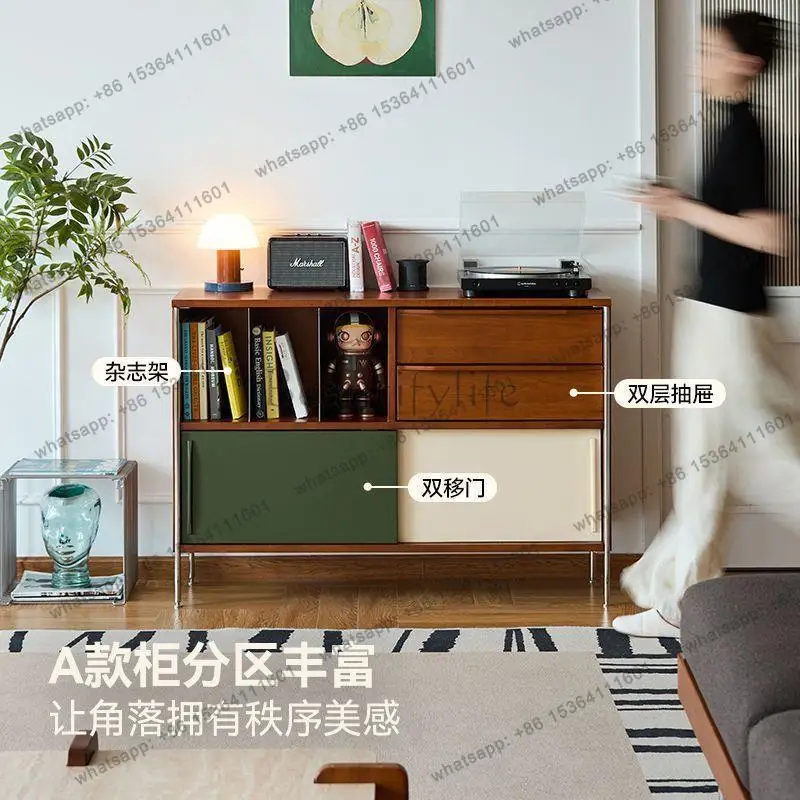 LS Vintage Style Two-Tone Solid Wood Sideboard Multifunctional Storage Small Apartment Wall-Mounted Storage Side Cabinet