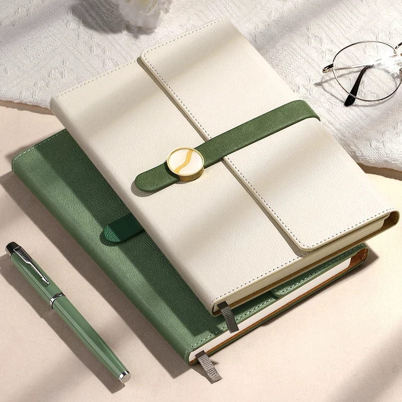 2026 High-End Leather Business Office Notebook White Diary Journal for Meetings Aesthetic Gift Item
