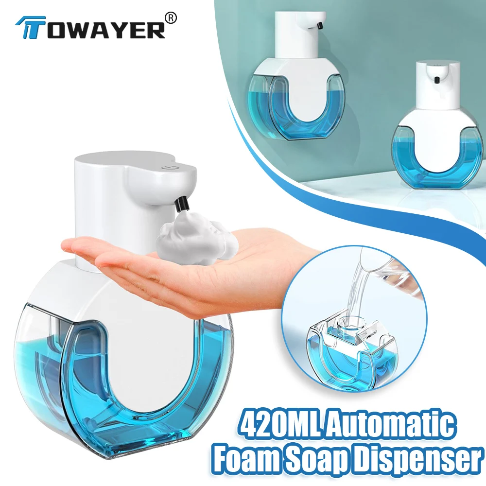 

Automatic Foam Soap Dispenser 420ML Wall Mounted Soap Dispenser Adjustable Soap Outlet Suitable For Bathroom Countertops Kitchen