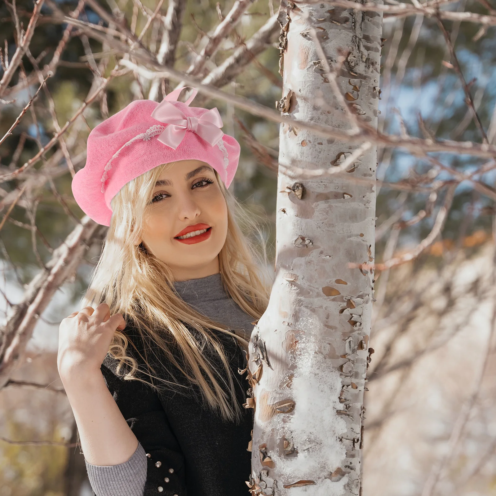 

Bow Fashion Hat Sweet Women'S Berets Sweet Caps For Pink Hat Bow Beret Girls Winter Beret Party
