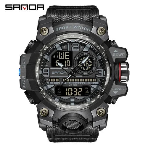 Imagen 1 del producto SANDA 3133 reloj electrónico para hombre, moda deportiva, resistente al agua, puntero de fecha, reloj de pulsera analógico Digital con pantalla Dual para estudiante