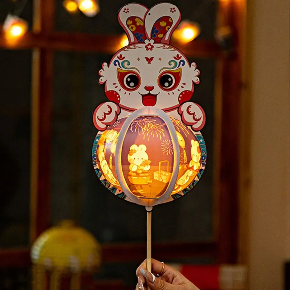 Cute Chinese Rabbit Lantern Traditional Portable Handheld Paper Lantern Blessing Handmade Antique Lantern Festival Gift
