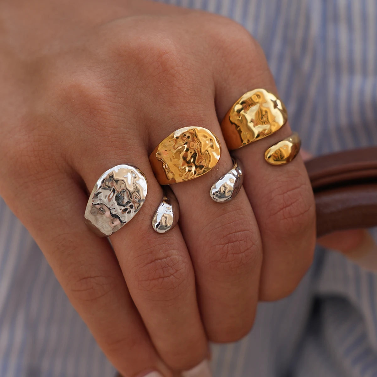 

Широкие большие металлические открытые кольца из нержавеющей стали 316L для женщин, массивные водонепроницаемые ювелирные изделия на палец 18 карат с PVD-покрытием, бижутерия