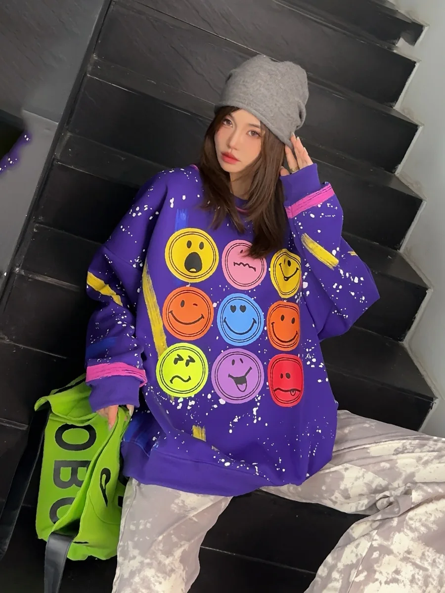 2024 Winter Plush Warm Oversized Hoodies & Sweatshirts Women Y2k Tops Clothes Casual Pullover Long Sleeve Sportshirt Bust140cm