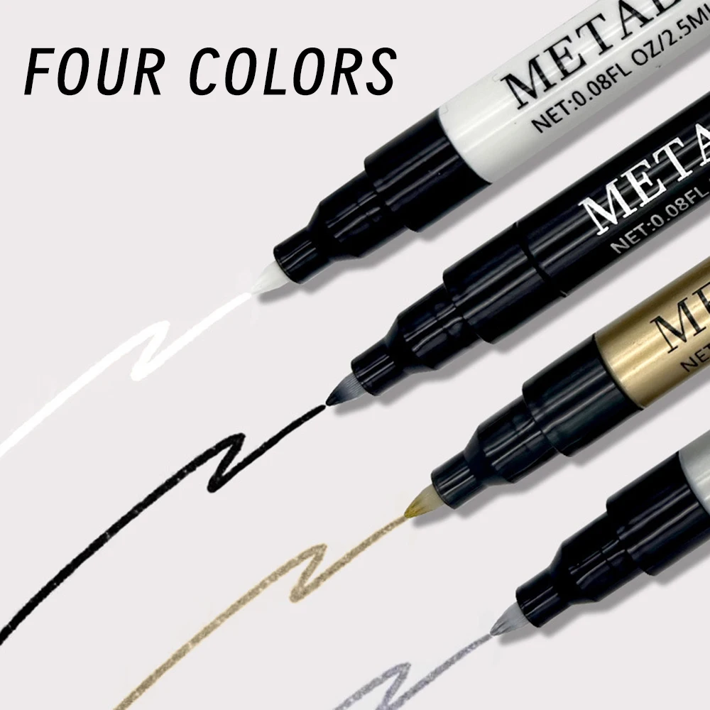 1 قطعة مسمار معدني الفن الكتابة على الجدران اللوحة القلم الذهب/الفضة/أبيض/أسود 4 اللون فرشاة الأظافر لرسم خط مسمار تصميم مانيكير أداة #4
