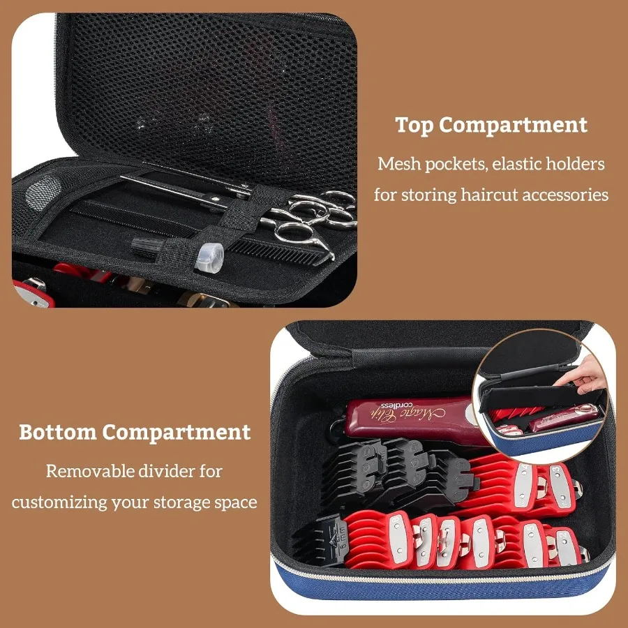 Custodia da viaggio durevole per tagliacapelli e tagliacapelli: borsa portaoggetti portatile per kit di toelettatura con scomparti regolabili