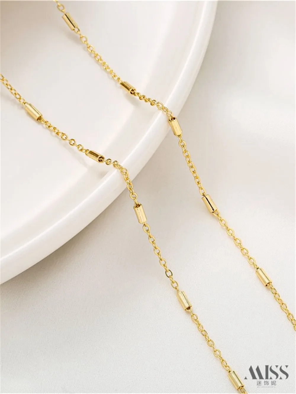 14K Gold-wrapped Chain Flat O Clamp Tube Bead Chain Handmade Loose Chain DIY Bracelet Necklace Jewelry Material Chain