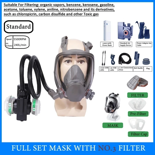 Rechargeable Power Bank 6800 Full Face Gas Respirator Electric Auxiliary Air Supply For Spraying Painting Polish Work Safety image 3