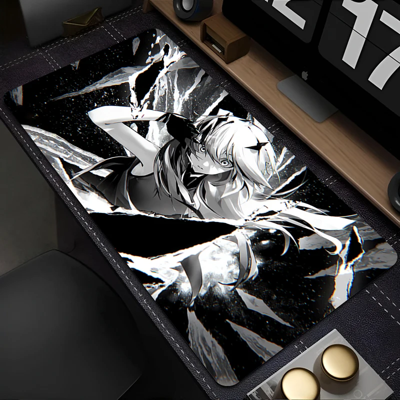 Mouse Pad Black And White Anime Girl Mousepad Office PC Kawaii Gamer Cabinet Keyboard Rug Laptop Gaming Accessories XXL Desk Mat