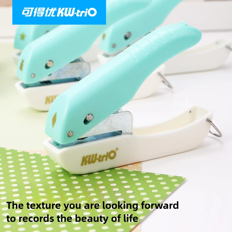 KW-Trio 4MM Single Hole Punch 9 Types Pattern Embossing Press for Handmade Scrapbook Projects Office School Supplies Stationery
