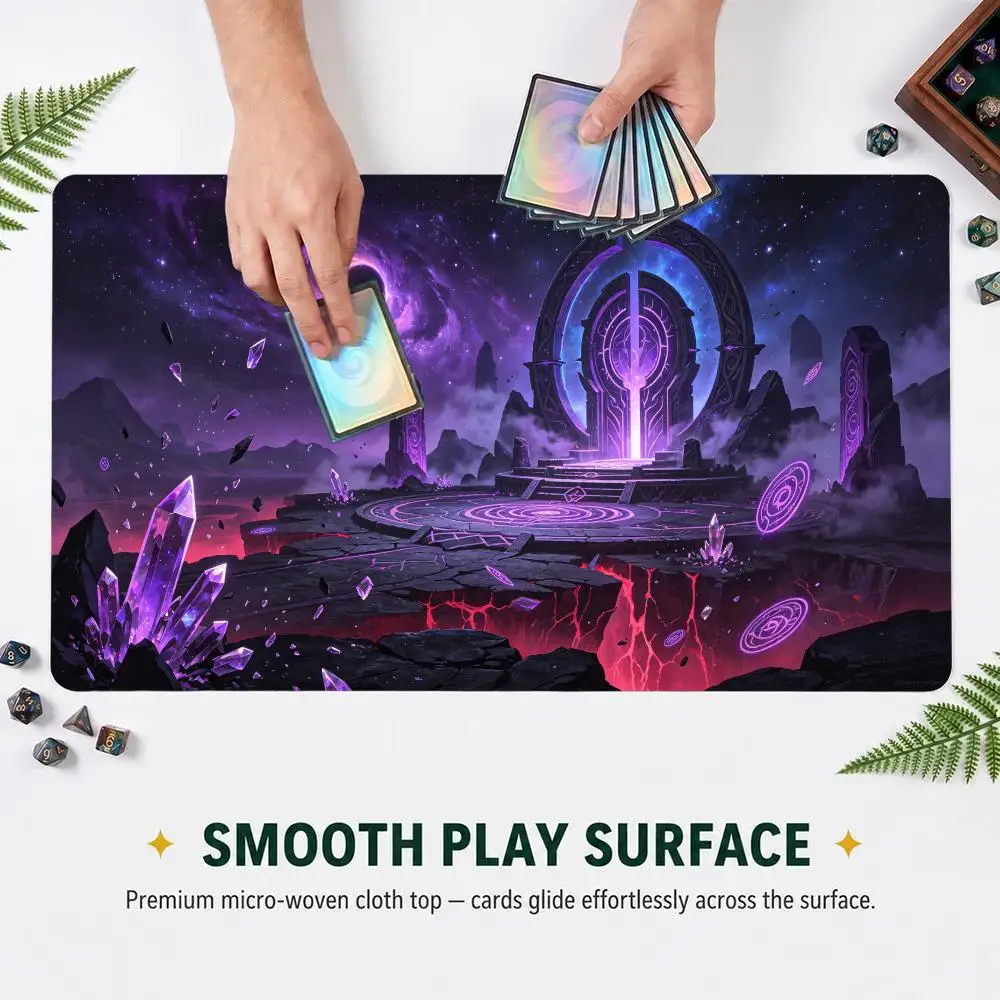 Dark Fantasy Purple Magic Portal TCG Play mat Volcano Scene Trading Card Game Desk Mat Non‑Slip Rubber Mouse Pad
