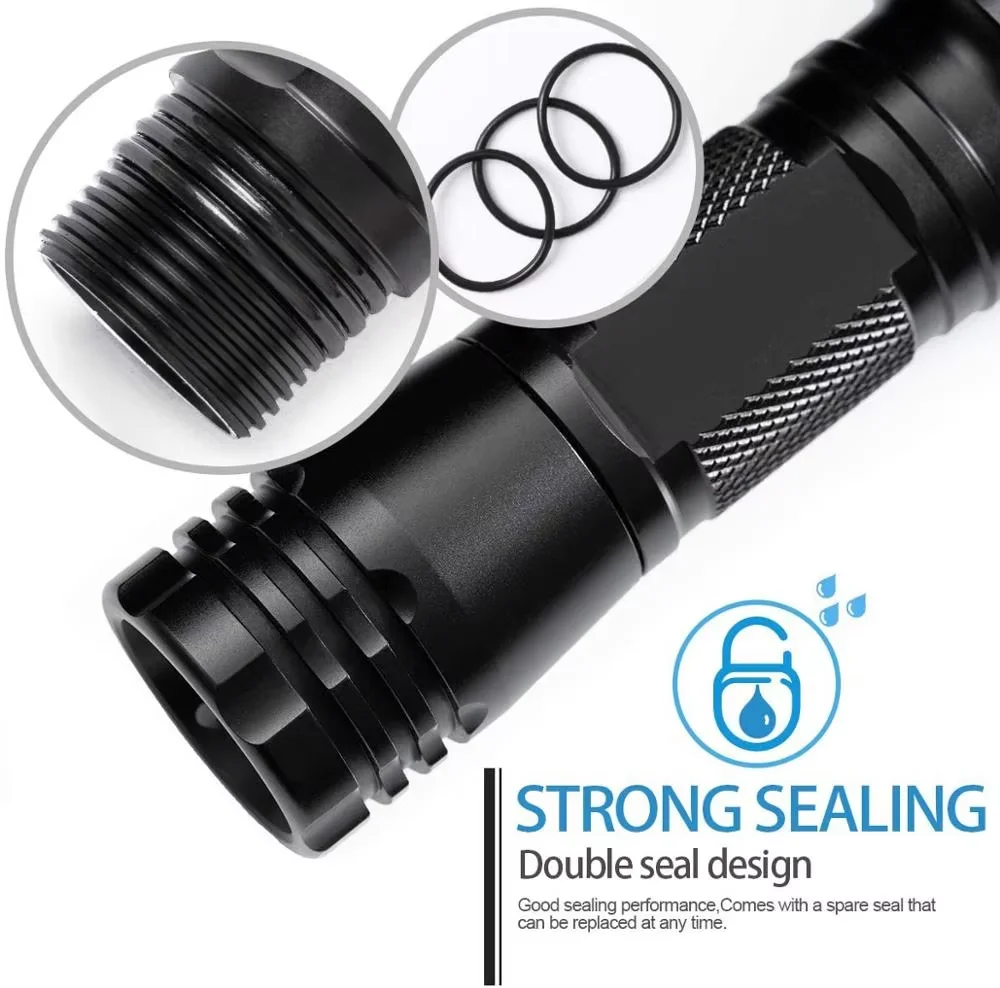 Topcom Professional 395nm UV LED Diving Flashlight Underwater 50m 3W UV Diving Light 5-Mode Ultraviolet Lantern For Fishing
